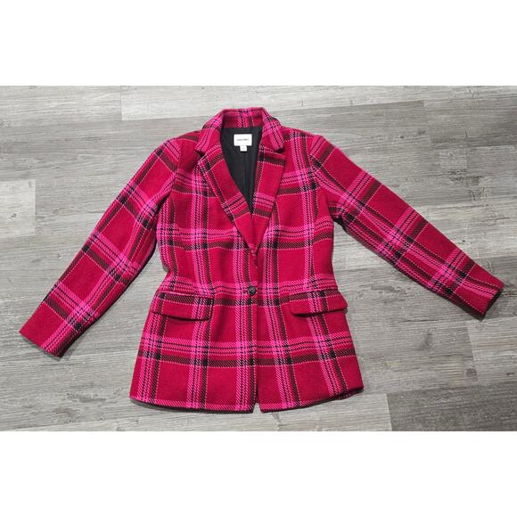 Nine West Red & Pink Plaid Single Button Blazer Jacket - Picture 6 of 9